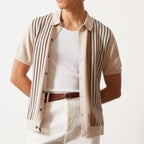 Men’s Striped Knit Button-Up Shirt – Relaxed Fit Casual Soft Knit Collared Shirt