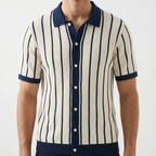 Portofino Striped Knit Polo for Men – Breathable Cotton Short Sleeve Classic Fit Shirt