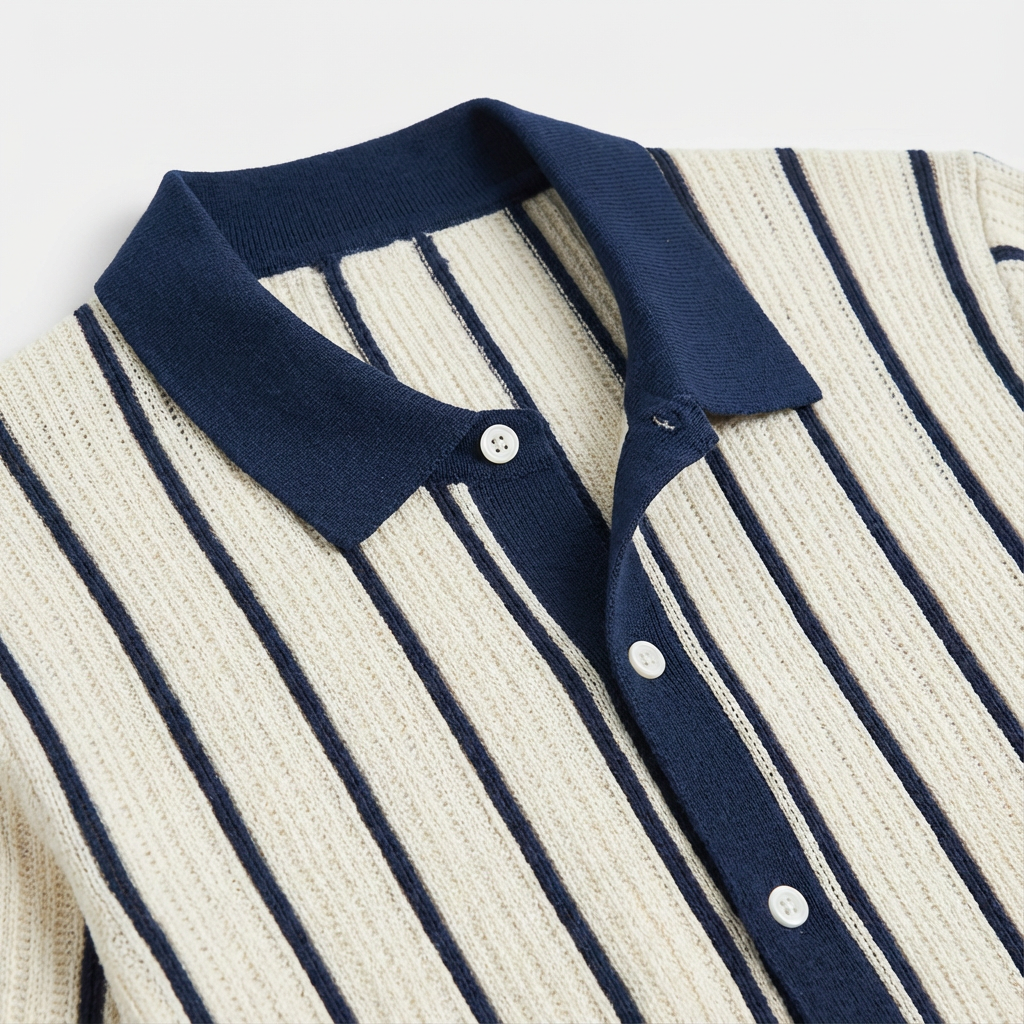 Portofino Striped Knit Polo for Men – Breathable Cotton Short Sleeve Classic Fit Shirt
