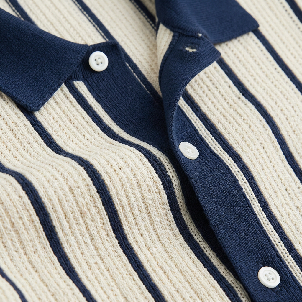 Portofino Striped Knit Polo for Men – Breathable Cotton Short Sleeve Classic Fit Shirt