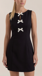 Priscilla Bow Detail Mini Dress – Playful Fitted Sleeveless Party Dress