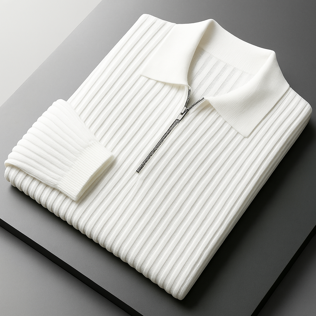 Ethan Quarter-Zip Cotton Sweater for Men – Breathable Ribbed Knit Pullover