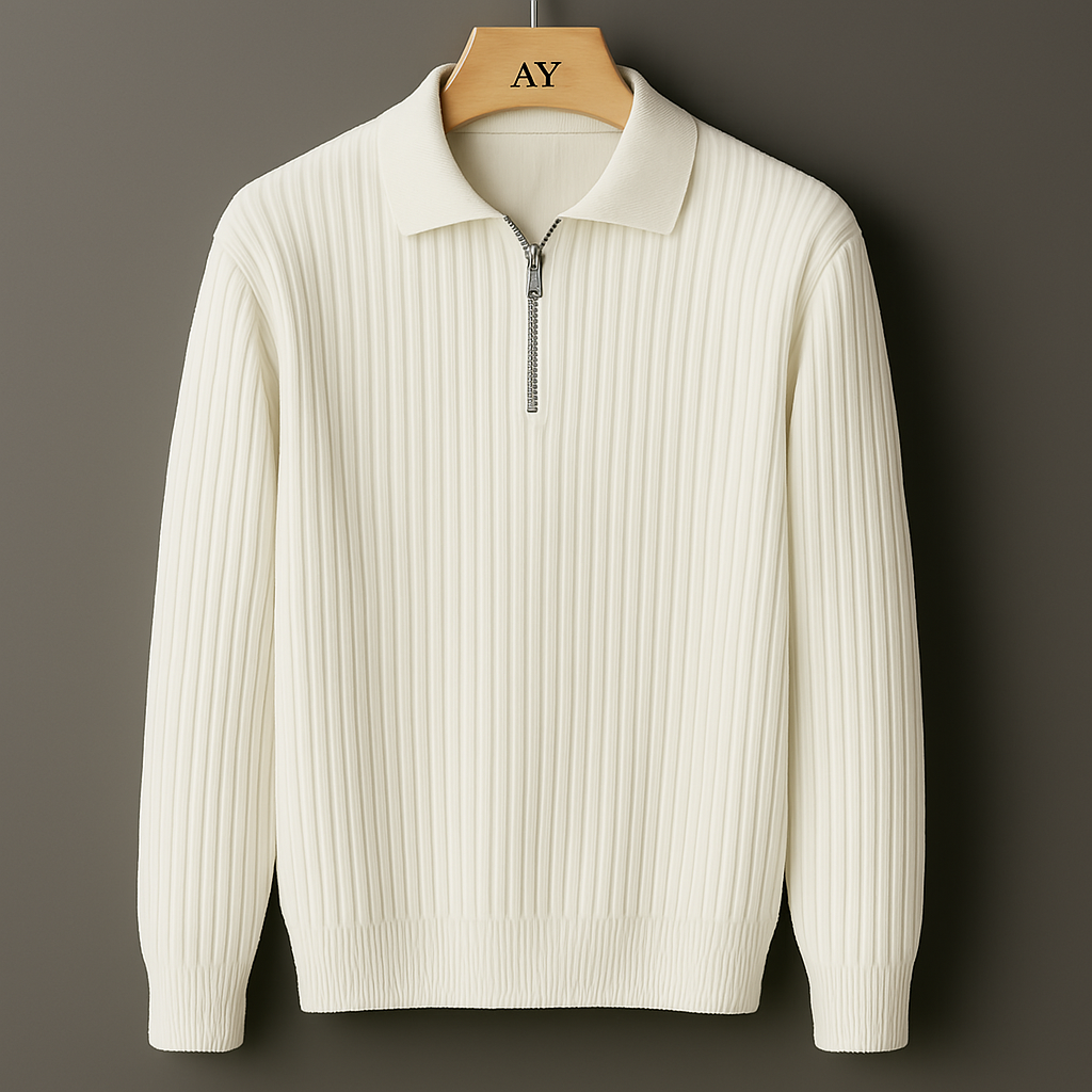 Ethan Quarter-Zip Cotton Sweater for Men – Breathable Ribbed Knit Pullover