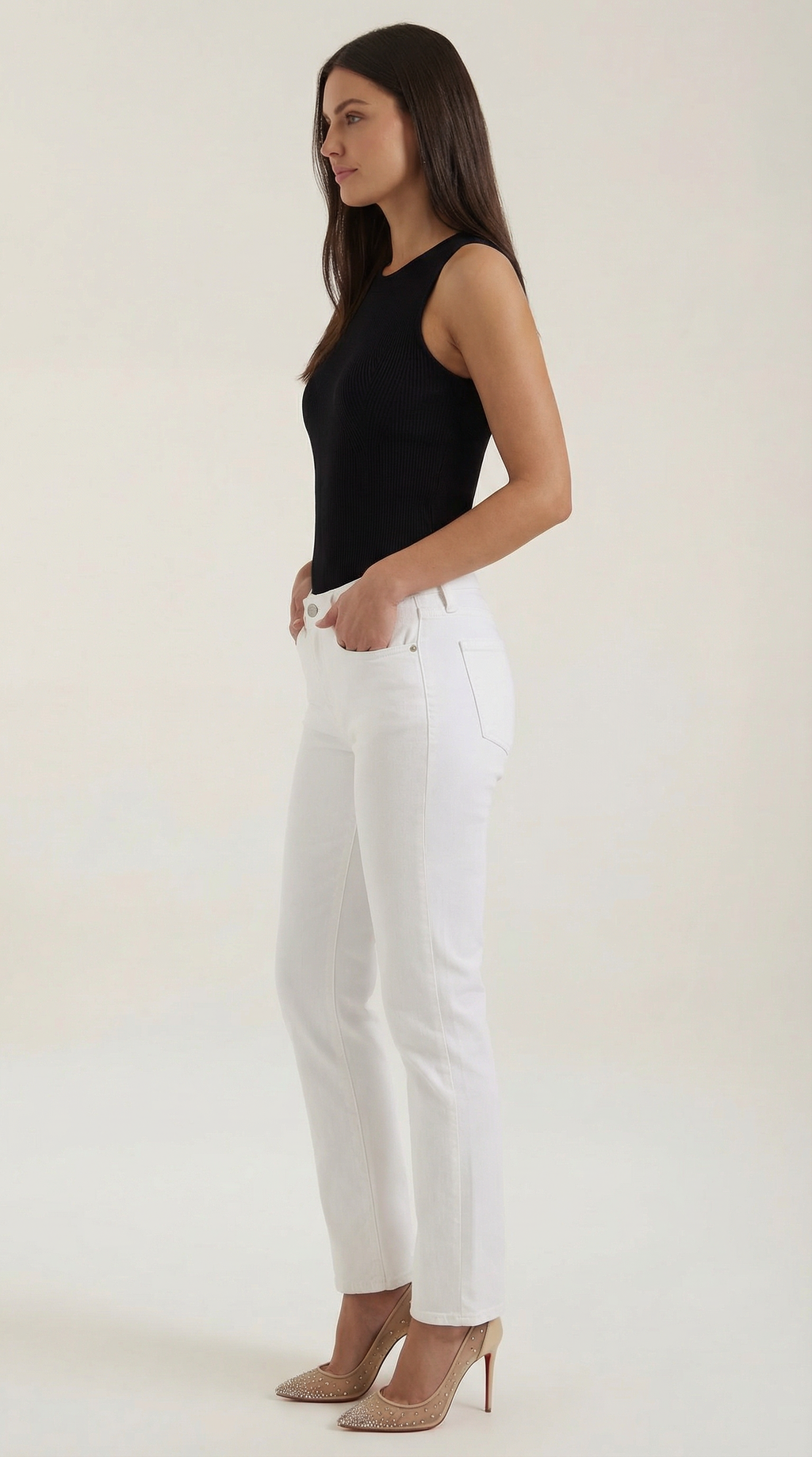 Rain Ribbed Tank Top — Women’s Fitted Stretch Sleeveless Crew Neck Basic Rib Knit Casual Everyday Top