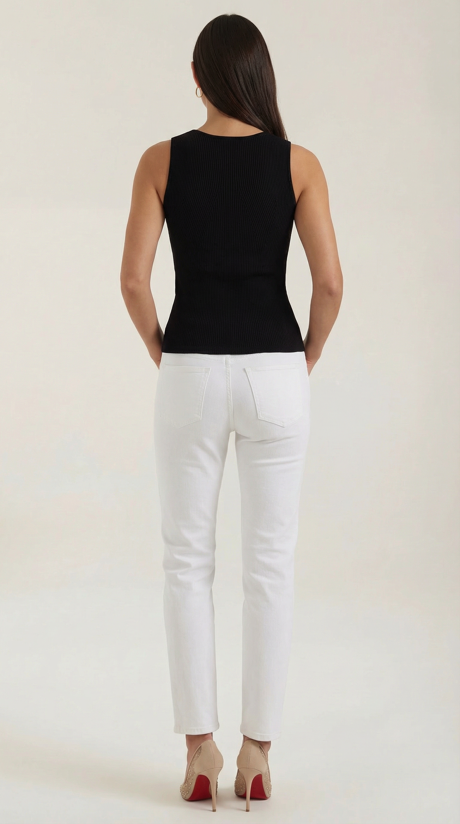 Rain Ribbed Tank Top — Women’s Fitted Stretch Sleeveless Crew Neck Basic Rib Knit Casual Everyday Top