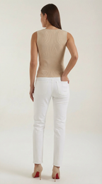 Rain Ribbed Tank Top — Women’s Fitted Stretch Sleeveless Crew Neck Basic Rib Knit Casual Everyday Top