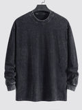 Men's  Relax Fit 100% Cotton T-Shirt Relax Fit Long Sleeve Washed Distressed T-Shirt