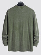 Men's  Relax Fit 100% Cotton T-Shirt Relax Fit Long Sleeve Washed Distressed T-Shirt