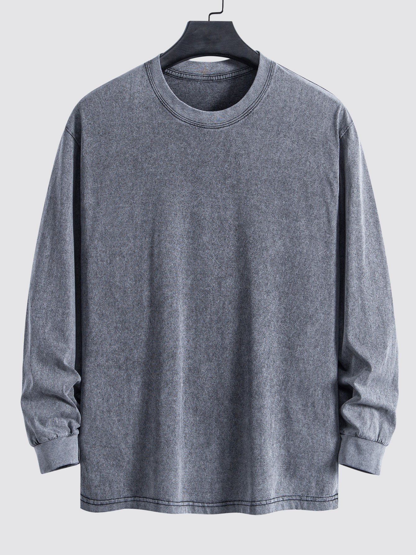 Men's  Relax Fit 100% Cotton T-Shirt Relax Fit Long Sleeve Washed Distressed T-Shirt