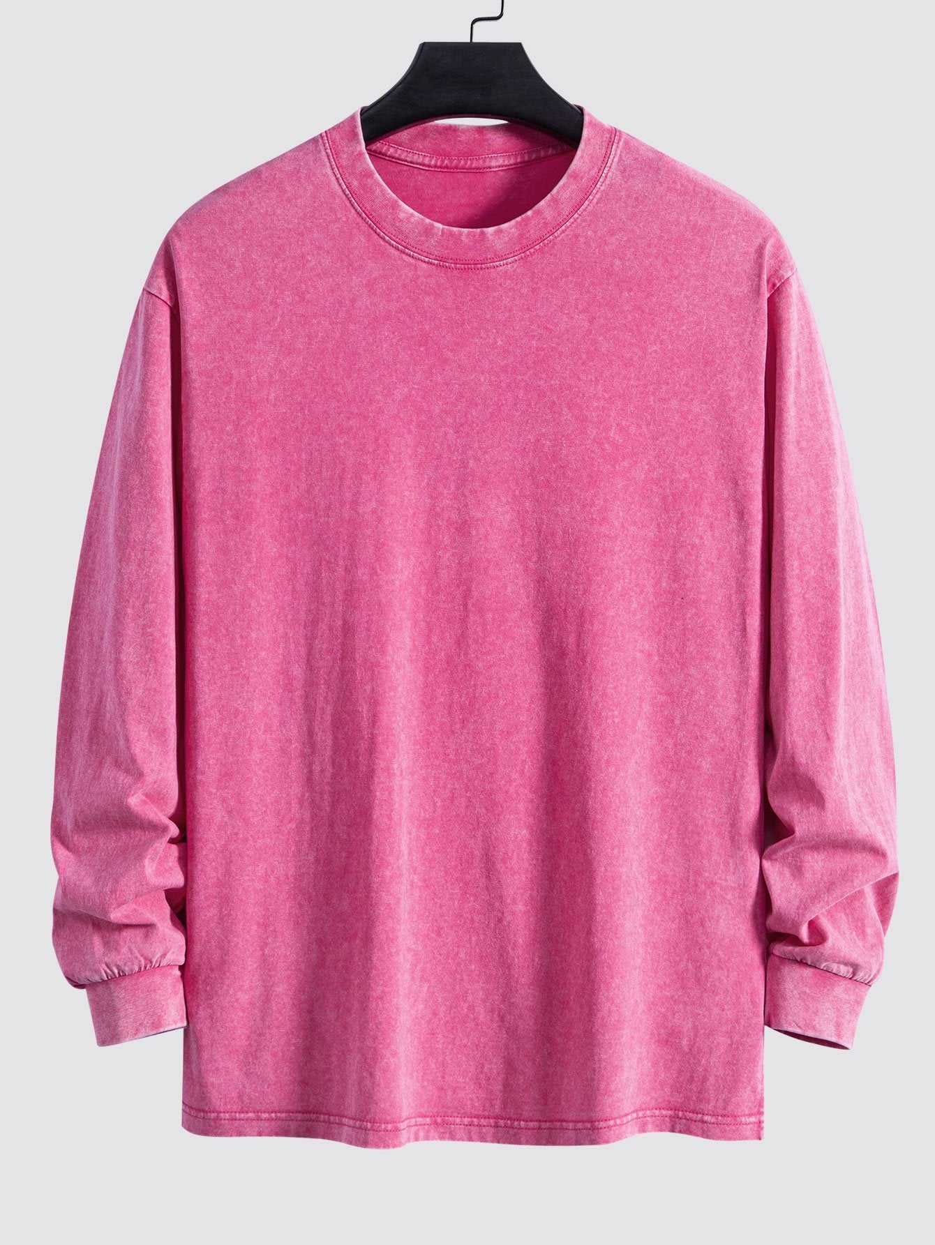 Men's  Relax Fit 100% Cotton T-Shirt Relax Fit Long Sleeve Washed Distressed T-Shirt