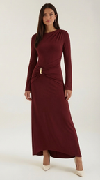 Renee Long Sleeve Maxi Dress – Ruched Elegant Statement Evening Gown