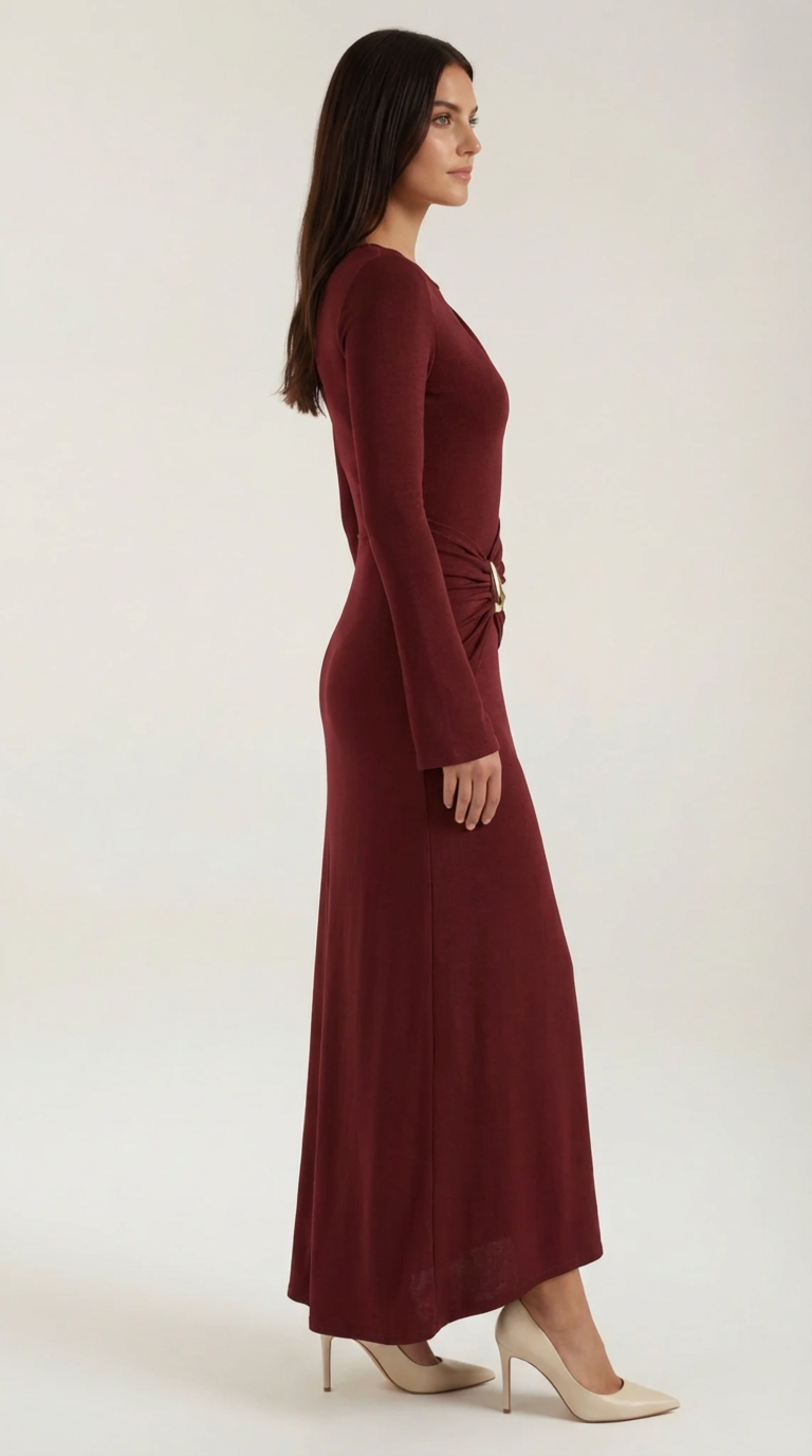 Renee Long Sleeve Maxi Dress – Ruched Elegant Statement Evening Gown