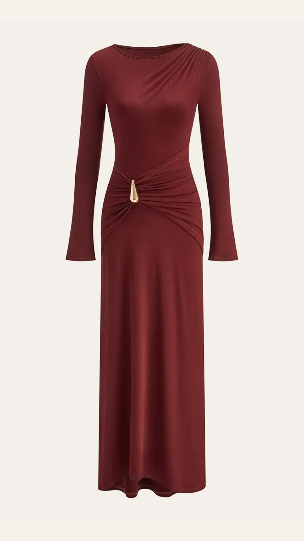Renee Long Sleeve Maxi Dress – Ruched Elegant Statement Evening Gown