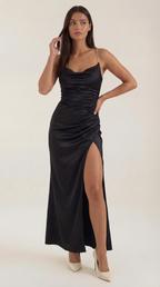 Rhiannon Silky Maxi Slip Dress – Low Back Satin Flowing Elegant Slip Dress