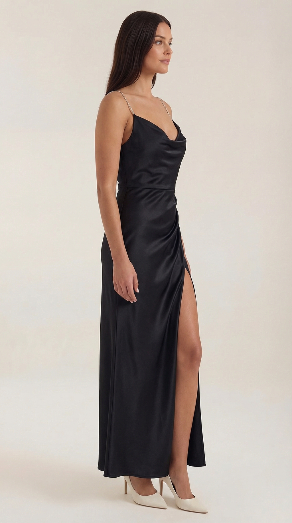 Rhiannon Silky Maxi Slip Dress – Low Back Satin Flowing Elegant Slip Dress