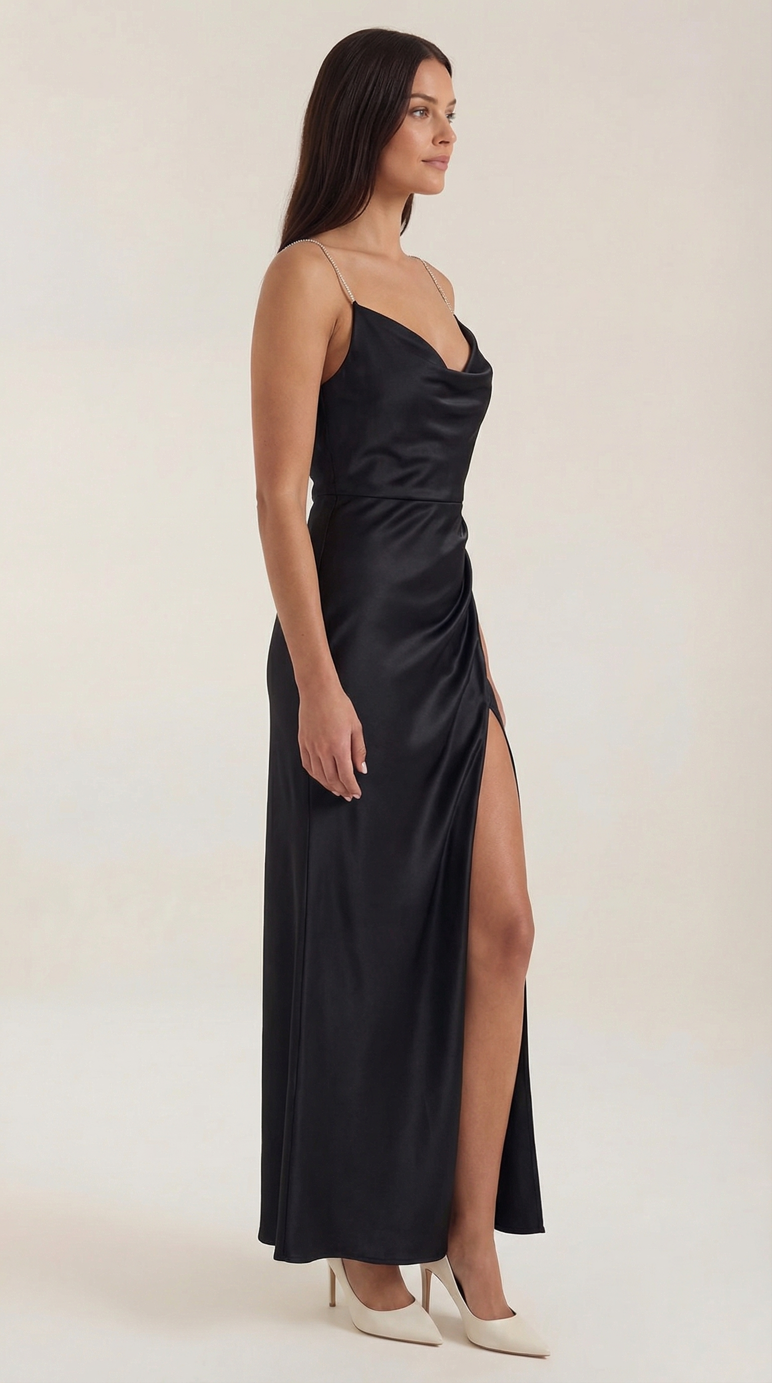 Rhiannon Silky Maxi Slip Dress – Low Back Satin Flowing Elegant Slip Dress