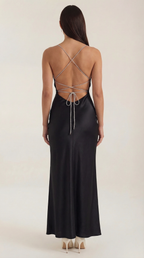 Rhiannon Silky Maxi Slip Dress – Low Back Satin Flowing Elegant Slip Dress