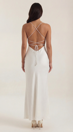 Rhiannon Silky Maxi Slip Dress – Low Back Satin Flowing Elegant Slip Dress
