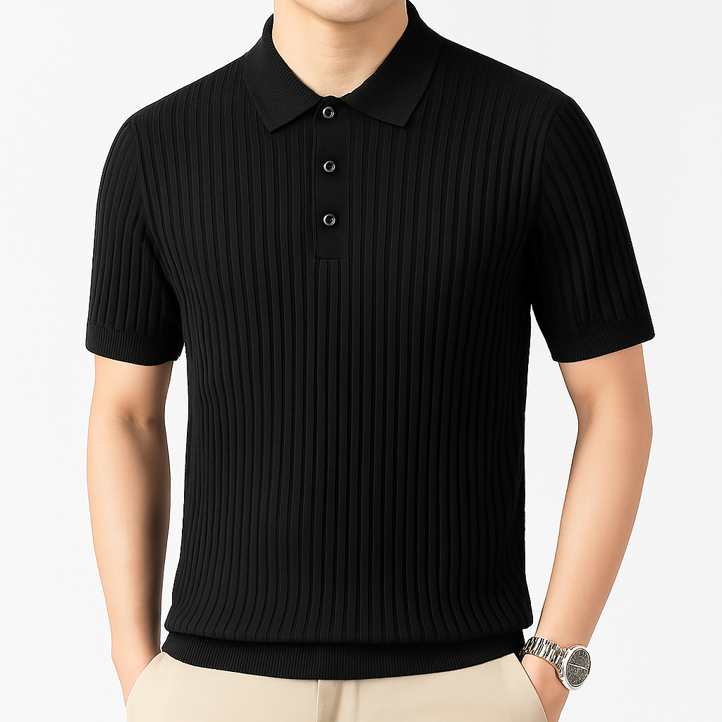 Luca Ribbed Cotton Polo Shirt for Men – Breathable Soft Knit Smart Casual Polo