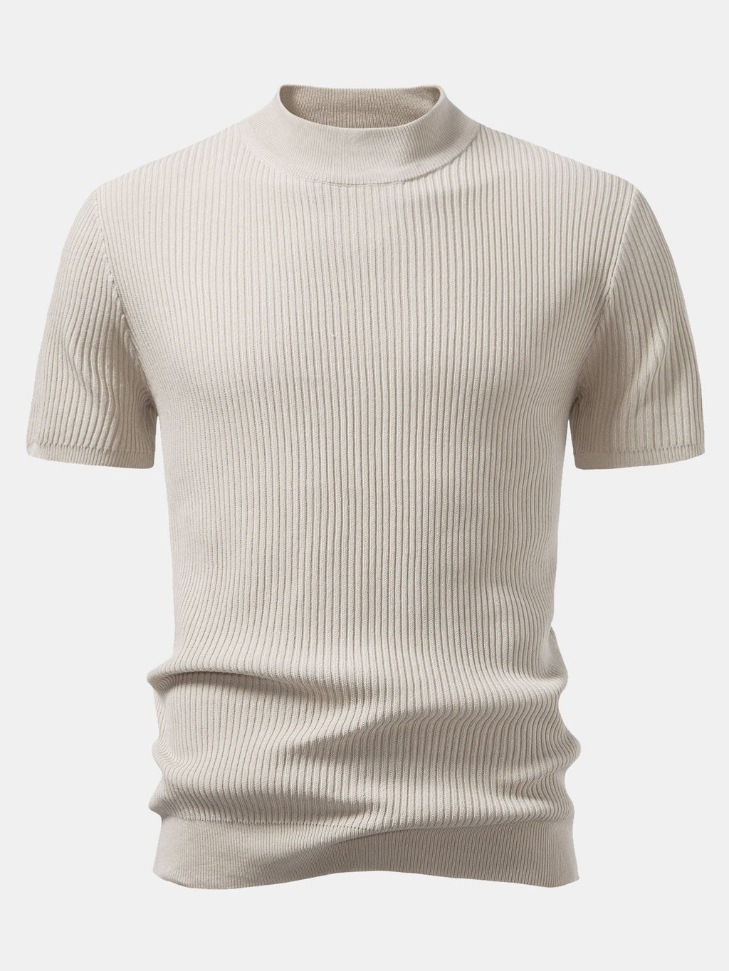 Basic Refined Mock Neck Ribbed Knit T-Shirt