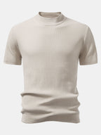 Basic Refined Mock Neck Ribbed Knit T-Shirt