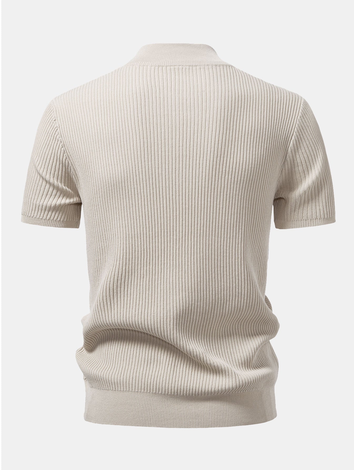 Basic Refined Mock Neck Ribbed Knit T-Shirt
