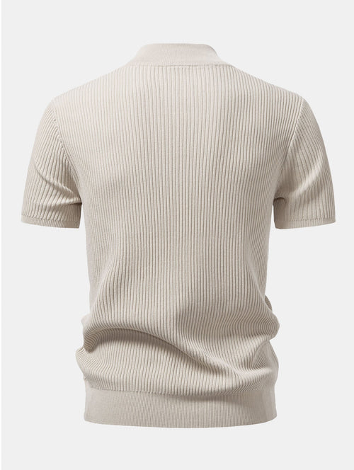 Basic Refined Mock Neck Ribbed Knit T-Shirt