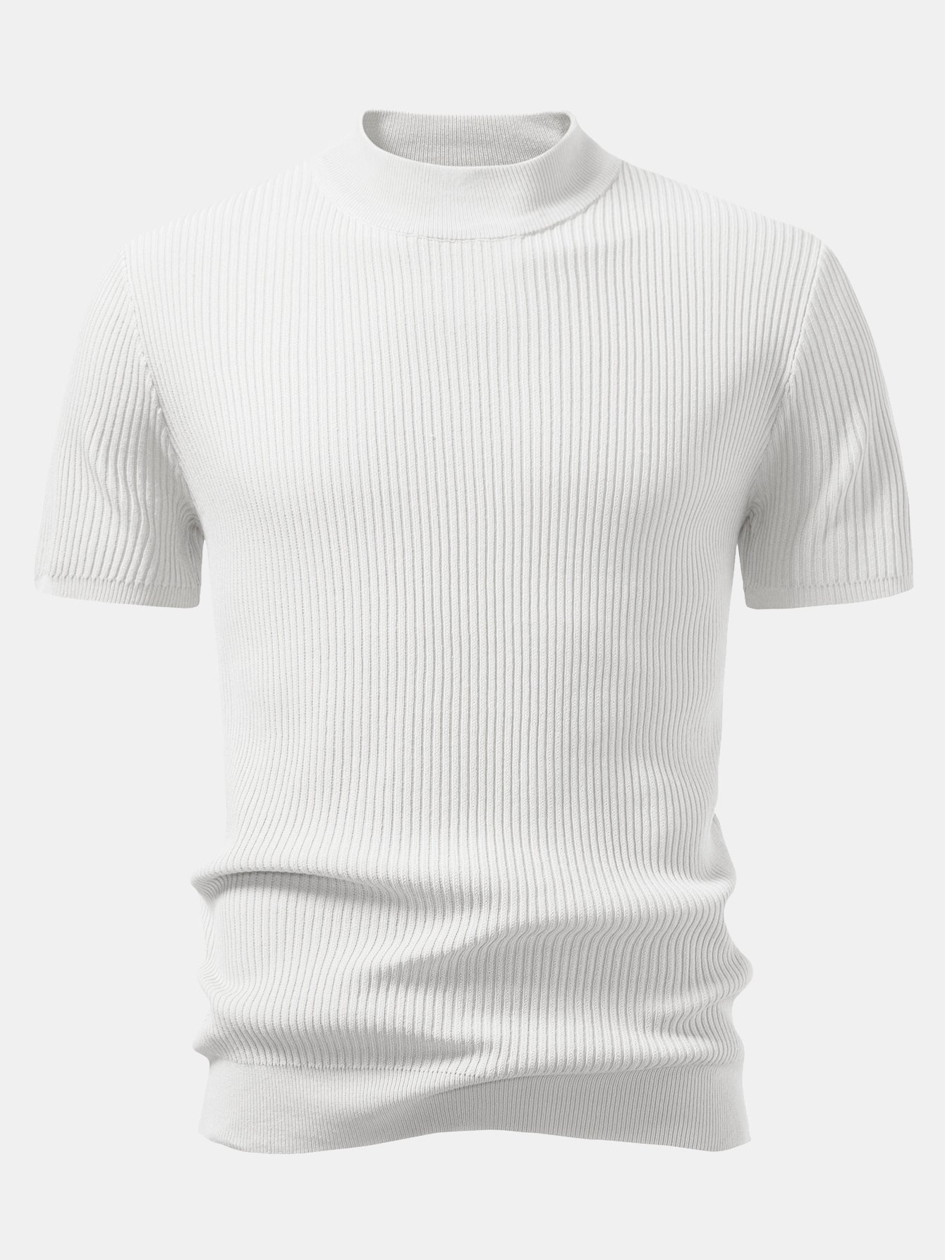 Basic Refined Mock Neck Ribbed Knit T-Shirt