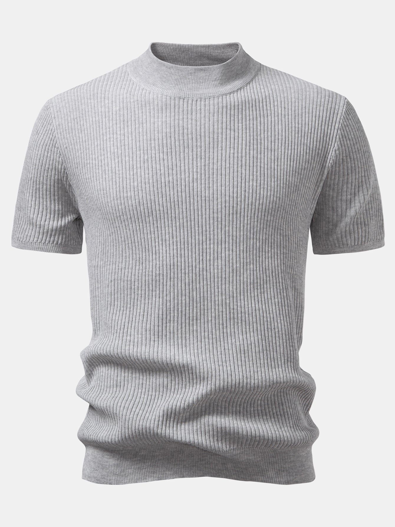 Basic Refined Mock Neck Ribbed Knit T-Shirt