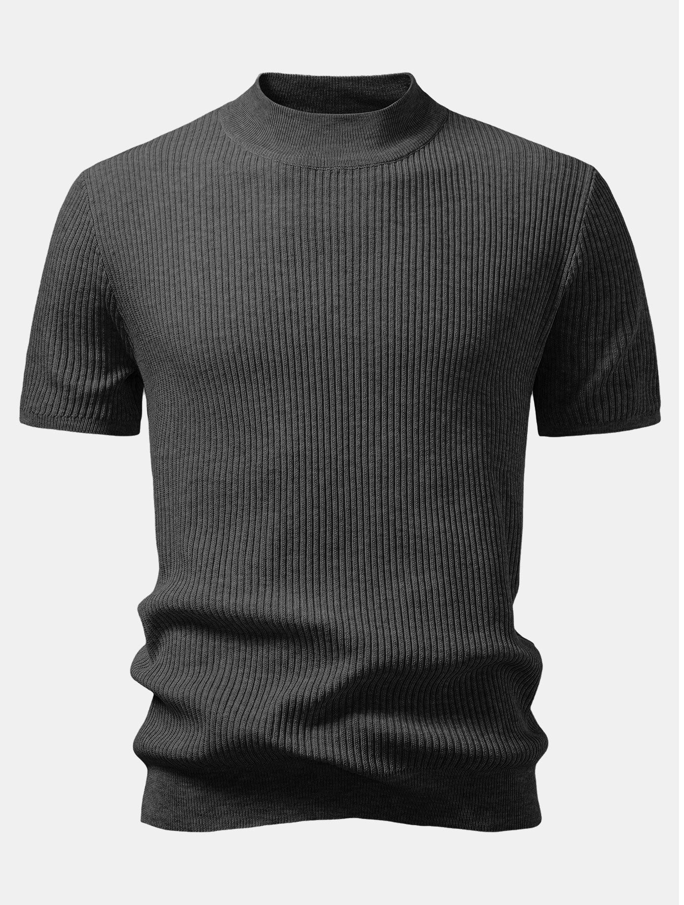 Basic Refined Mock Neck Ribbed Knit T-Shirt