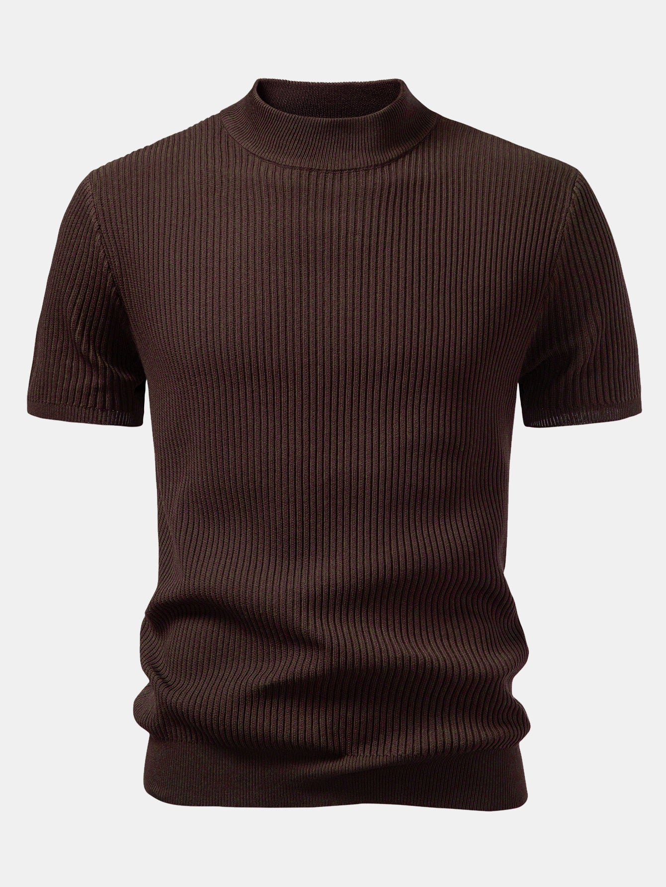 Basic Refined Mock Neck Ribbed Knit T-Shirt