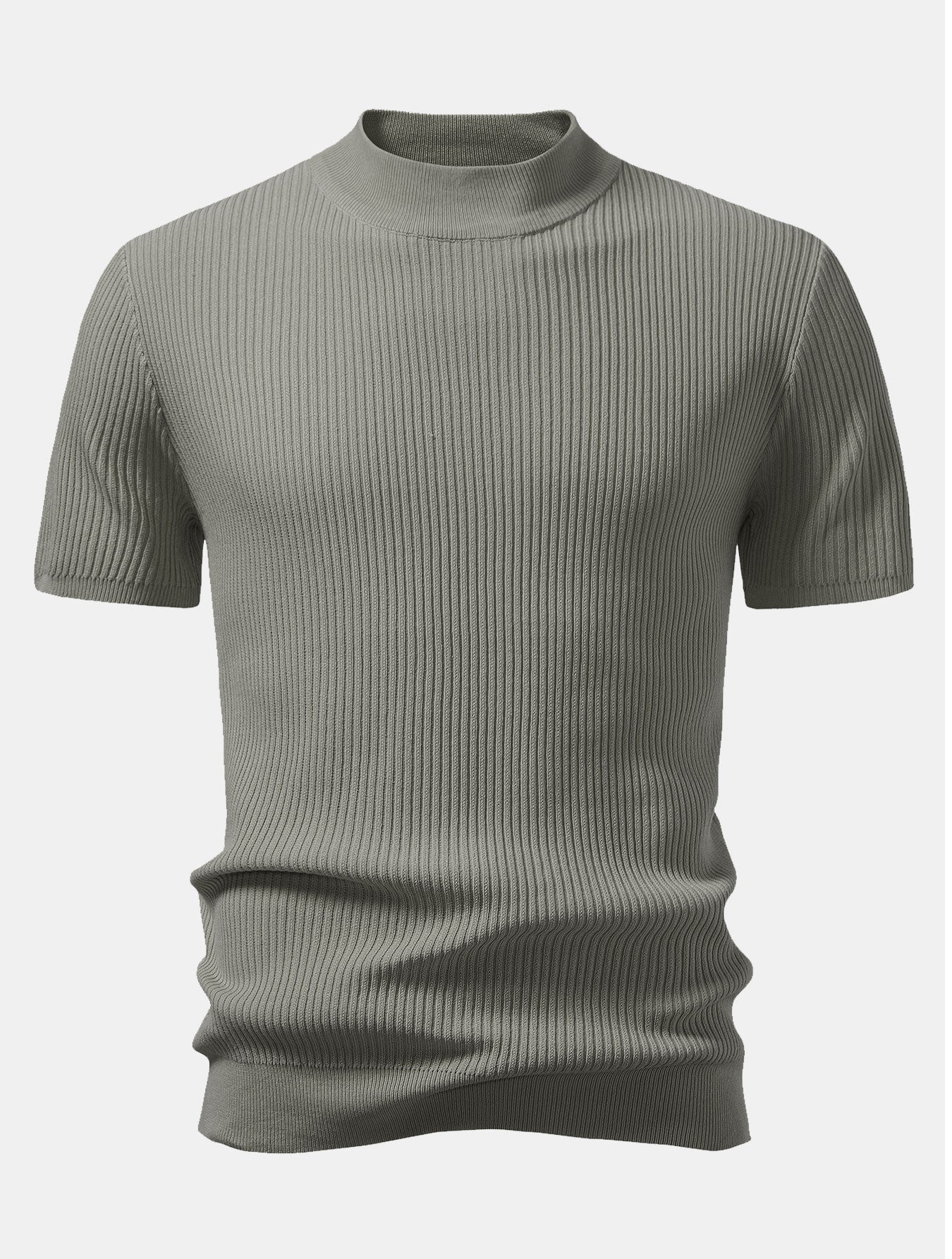 Basic Refined Mock Neck Ribbed Knit T-Shirt