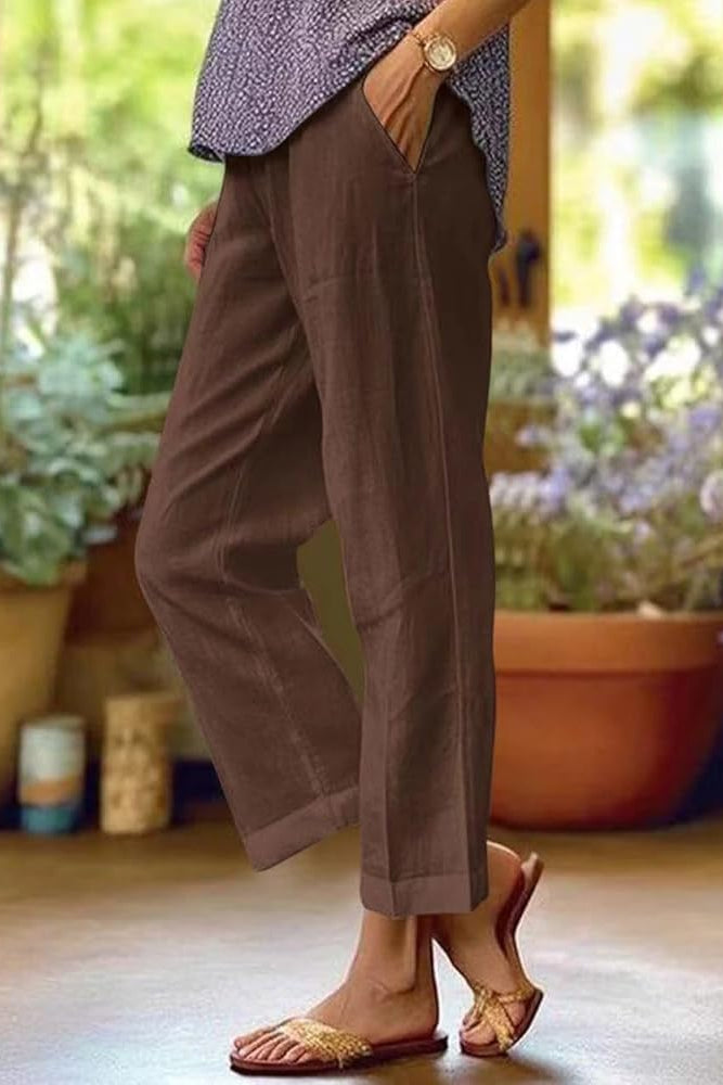 Sarah Straight-Leg Trousers — Women’s Lightweight Relaxed Fit Summer Pants Breathable Elegant Casual Everyday Bottoms
