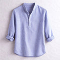 Men’s Striped Henley Shirt – Long Sleeve Stand Collar Casual Button Top