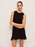 Women’s Ruffle Jersey Mini Dress – Sleeveless Crew Neck Slim Fit Party Dress