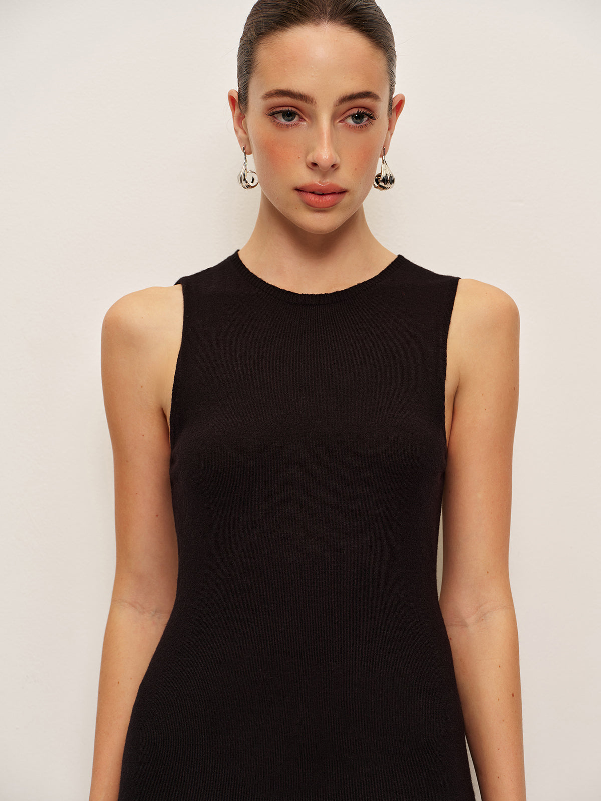 Women’s Ruffle Jersey Mini Dress – Sleeveless Crew Neck Slim Fit Party Dress