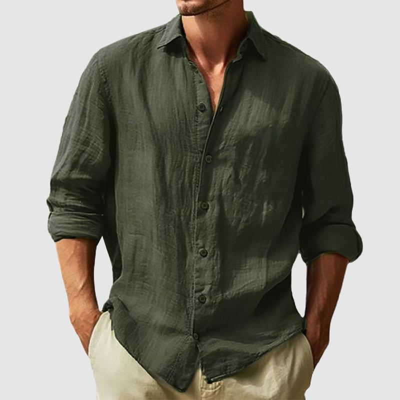 Men’s Classic Cotton Button-Down Shirt – Long Sleeve Relaxed Fit Essential