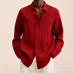 Men’s Linen Long Sleeve Button-Up Shirt – Loose Fit Casual Collared Shirt