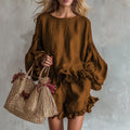 Women’s Bohemian Two-Piece Vacation Set – Ruffle Hem Top & Beach Shorts