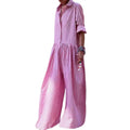 Women’s Striped Cotton-Linen Jumpsuit – Loose Fit Maxi Vacation Outfit