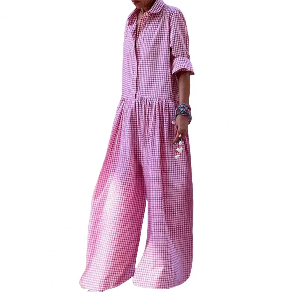 Women’s Striped Cotton-Linen Jumpsuit – Loose Fit Maxi Vacation Outfit