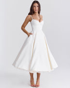 Women’s Satin Tulle Midi Dress – Selena Structured Corset Sweetheart Elegant Occasion Dress
