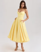 Women’s Satin Tulle Midi Dress – Selena Structured Corset Sweetheart Elegant Occasion Dress