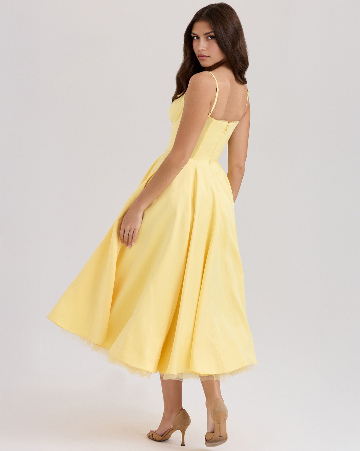 Women’s Satin Tulle Midi Dress – Selena Structured Corset Sweetheart Elegant Occasion Dress