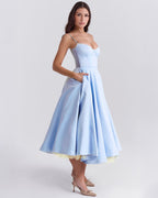 Women’s Satin Tulle Midi Dress – Selena Structured Corset Sweetheart Elegant Occasion Dress