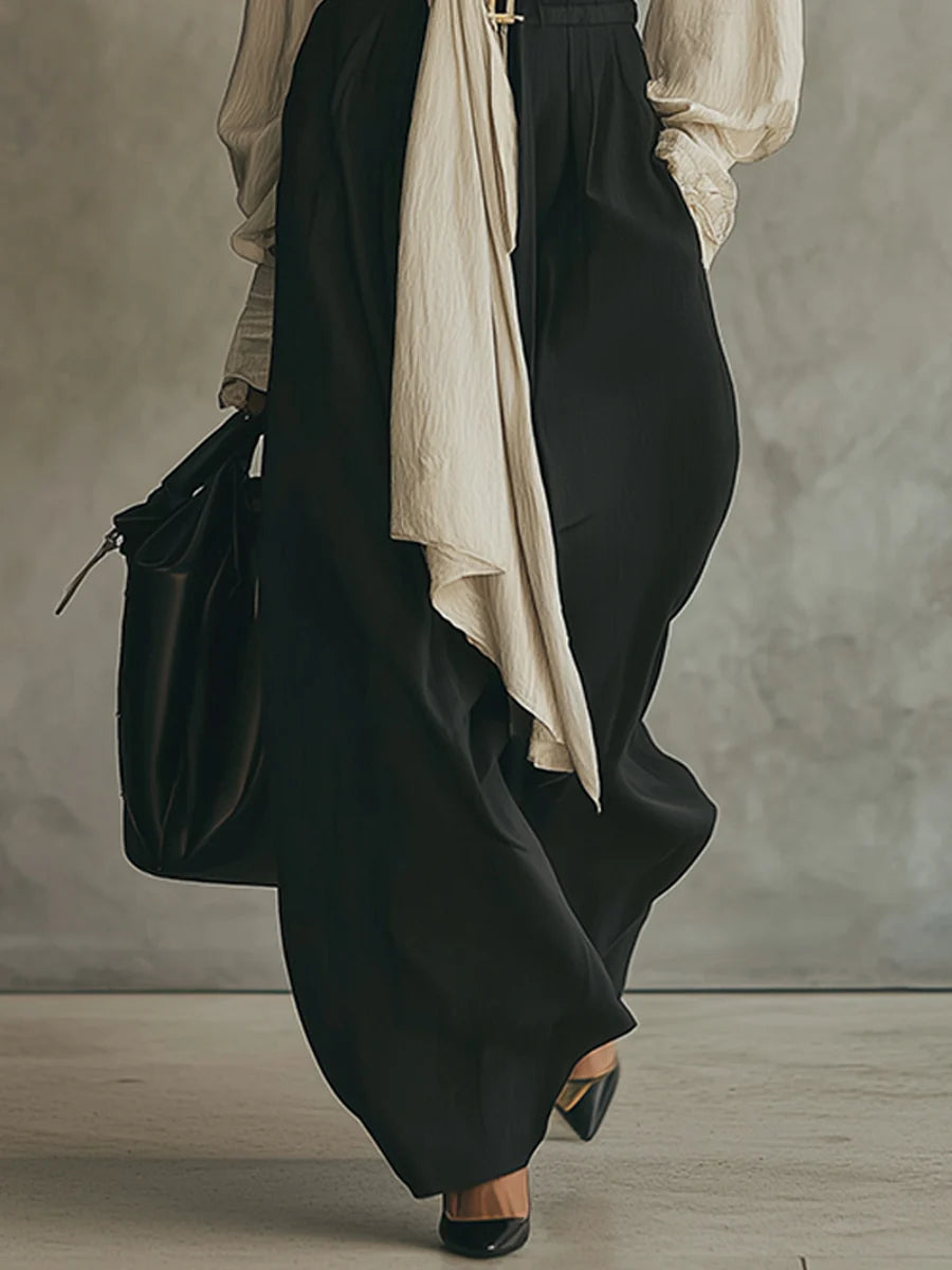 Women’s Tie-Front Shirt & Wide-Leg Pants Set – Elegant Two-Piece Outfit