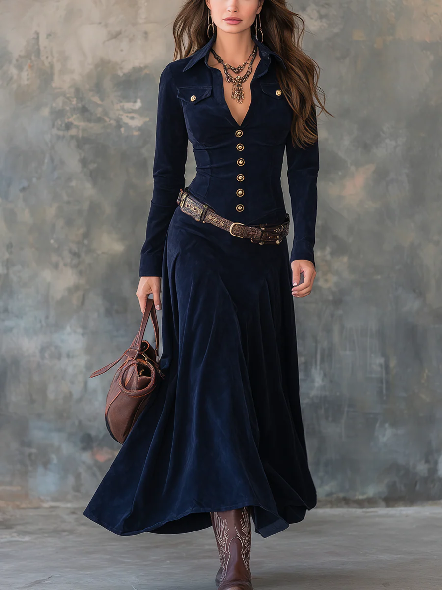 Women’s Faux Suede Maxi Dress – High Neck Slit Sculpted Evening Elegance Dress