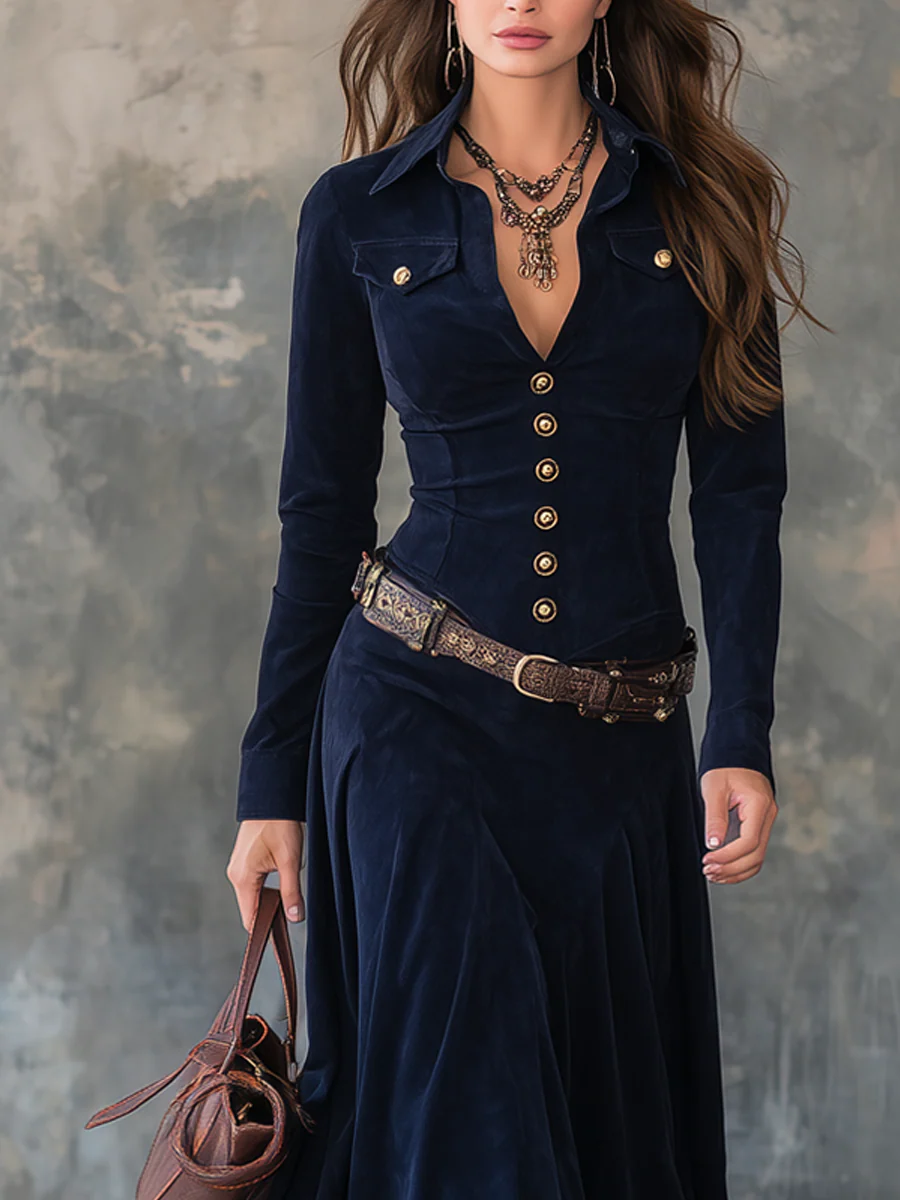 Women’s Faux Suede Maxi Dress – High Neck Slit Sculpted Evening Elegance Dress