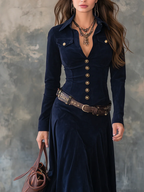 Women’s Faux Suede Maxi Dress – High Neck Slit Sculpted Evening Elegance Dress