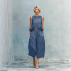 Women’s Sleeveless Two-Piece Vacation Set – O-Neck Tank & Wide-Leg Trousers